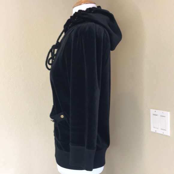 JUICY COUTURE Black Velvet Gold Stitched Hoodie XL - Picture 3 of 7